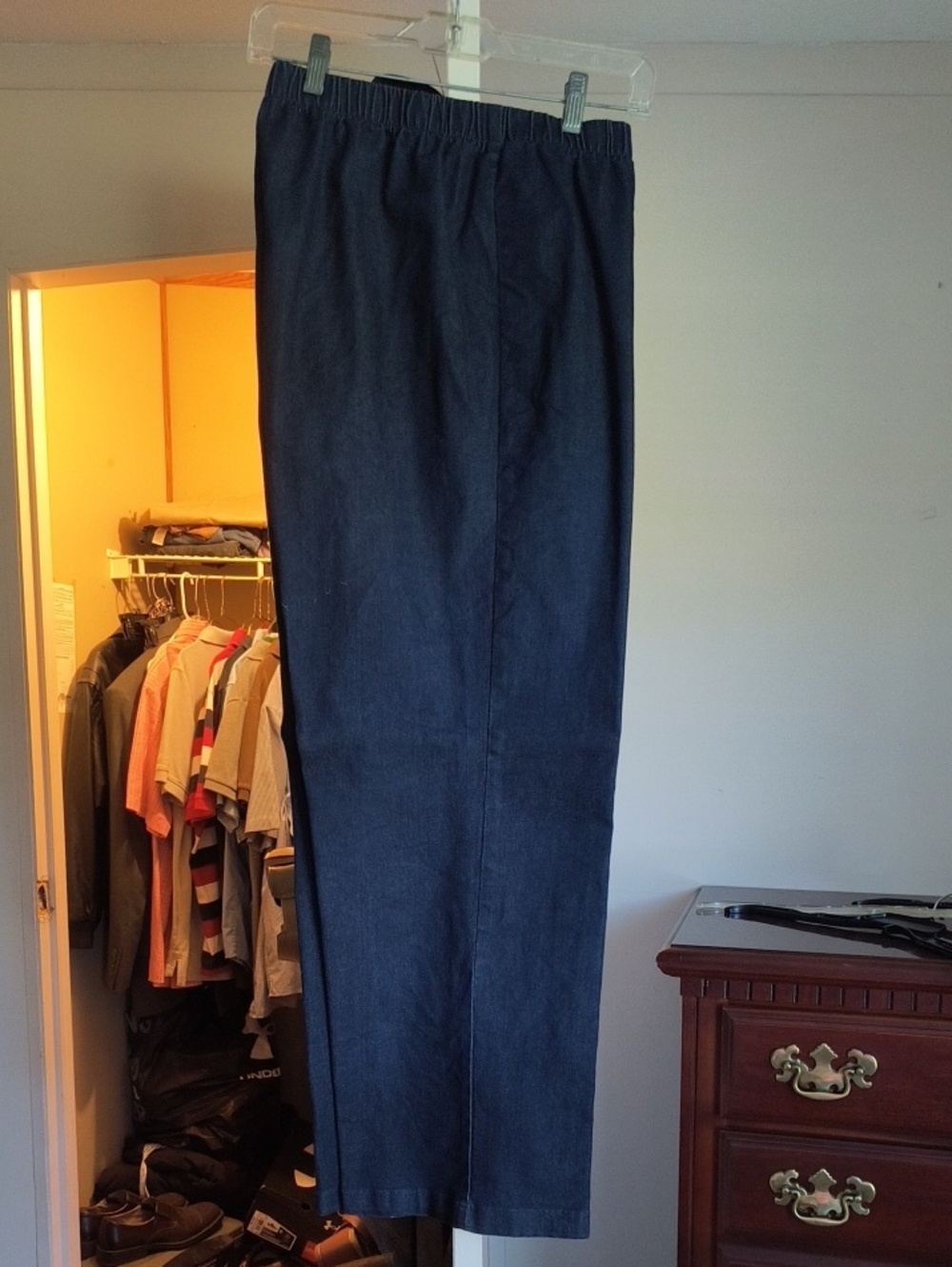 Womens Elastic Waist Denim Navy Pants